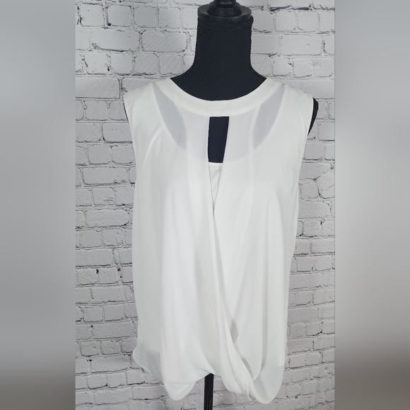 41 Hawthorn Clearwater White Mixed Material Surplice Blouse Large - Picture 2 of 8